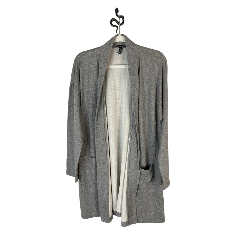 Eileen Fisher Cardigan Open Front 100% Organic Cotton Sweater Gray Cozy Sz L